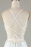 Weißes Pailletten-Neckholder-Enges Homecoming-Kleid mit Schnürung am Rücken