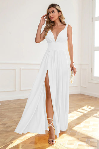 Schlichtes weißes Kleid aus Chiffon in A-Linie