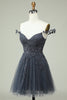Laden Sie das Bild in den Galerie-Viewer, Rosa Spaghettiträger kurzes Homecoming Kleid mit Applikationen