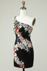 Laden Sie das Bild in den Galerie-Viewer, Schwarzes Ein-Schulter Pailletten Enges Heimkehrer Kleid mit Blume