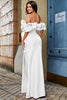 Laden Sie das Bild in den Galerie-Viewer, Meerjungfrau schulterfreies weißes Ballkleid mit Schlitz vorne