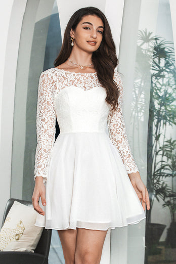 Weißes Bateau-Kleid mit langen Ärmeln und rückenfreiem kurzem Abschlusskleid