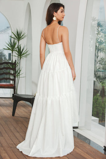 Einfaches weißes asymmetrisches Kleid für die Verlobungsfeier