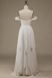 Elfenbein Boho Chiffon Brautkleid mit Spitze