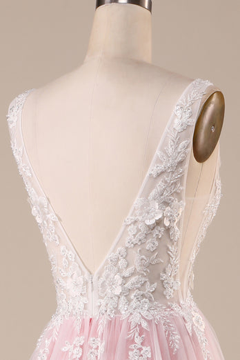 Rosa A-Linie Tüll Schleppe Brautkleid mit Applikationen