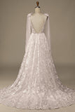 Elfenbein Brautkleid aus Spitze mit V-Ausschnitt und Schleife