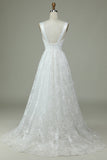Elfenbein Brautkleid mit V-Ausschnitt und Schlitz