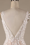 Champagner Rückenfreies V-Ausschnitt Tüll Brautkleid mit Spitze