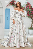 Elfenbein Blumen Satin Kapellen Schleppe Brautkleid