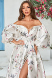 Elfenbein Blumen Satin Kapellen Schleppe Brautkleid