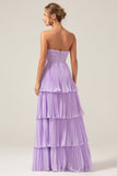 A-Linien-Sweetheart-Brautjungfernkleid aus gestuftem Chiffon Long Lilac mit Plissee