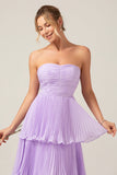 A-Linien-Sweetheart-Brautjungfernkleid aus gestuftem Chiffon Long Lilac mit Plissee