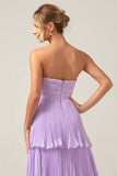 A-Linien-Sweetheart-Brautjungfernkleid aus gestuftem Chiffon Long Lilac mit Plissee