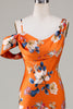 Laden Sie das Bild in den Galerie-Viewer, Meerjungfrau Gedruckt Orange Blume Brautjungfer Kleid