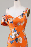 Meerjungfrau Gedruckt Orange Blume Brautjungfer Kleid