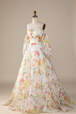 Elfenbein Blumen Brautkleid mit A-Linie und Ärmeln