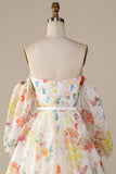 Elfenbein Blumen Brautkleid mit A-Linie und Ärmeln