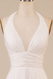 A-Linie Neckholder Elfenbein Pinsel Schleppe Brautkleid mit Schlitz