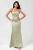 Laden Sie das Bild in den Galerie-Viewer, Grünes Brautjungfernkleid aus Satin mit geschnürtem Rücken