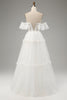 Laden Sie das Bild in den Galerie-Viewer, Elfenbeinfarbenes A-Linie schulterfreies Brautkleid aus Tüll