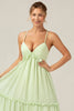 Laden Sie das Bild in den Galerie-Viewer, Grünes langes Umstands-Brautjungfernkleid mit A-Linien-Rüschen und geschnürtem Rücken