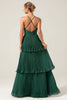 Laden Sie das Bild in den Galerie-Viewer, A-Linien-gestuftes Chiffon-Kleid Dunkelgrün Lange Brautjungfernkleid mit Plissee