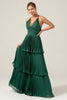 Laden Sie das Bild in den Galerie-Viewer, A-Linien-gestuftes Chiffon-Kleid Dunkelgrün Lange Brautjungfernkleid mit Plissee