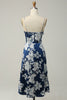 Laden Sie das Bild in den Galerie-Viewer, Tintenblaue Meerjungfrau gerüscht Satin Druck Midi Hochzeit Gast Kleid