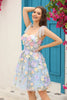 Laden Sie das Bild in den Galerie-Viewer, Blaues Korsett A-Linie Kurzes Homecoming Kleid mit 3D Blumen
