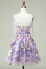 Laden Sie das Bild in den Galerie-Viewer, Lila Korsett A-Linie Kurzes Homecoming Kleid mit 3D Blumen