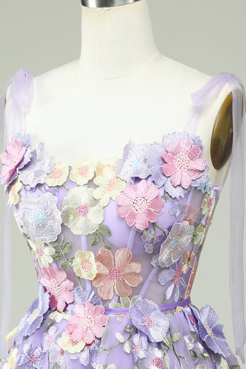 Lila Korsett A-Linie Kurzes Homecoming Kleid mit 3D Blumen