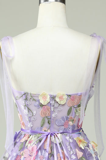Lila Korsett A-Linie Kurzes Homecoming Kleid mit 3D Blumen