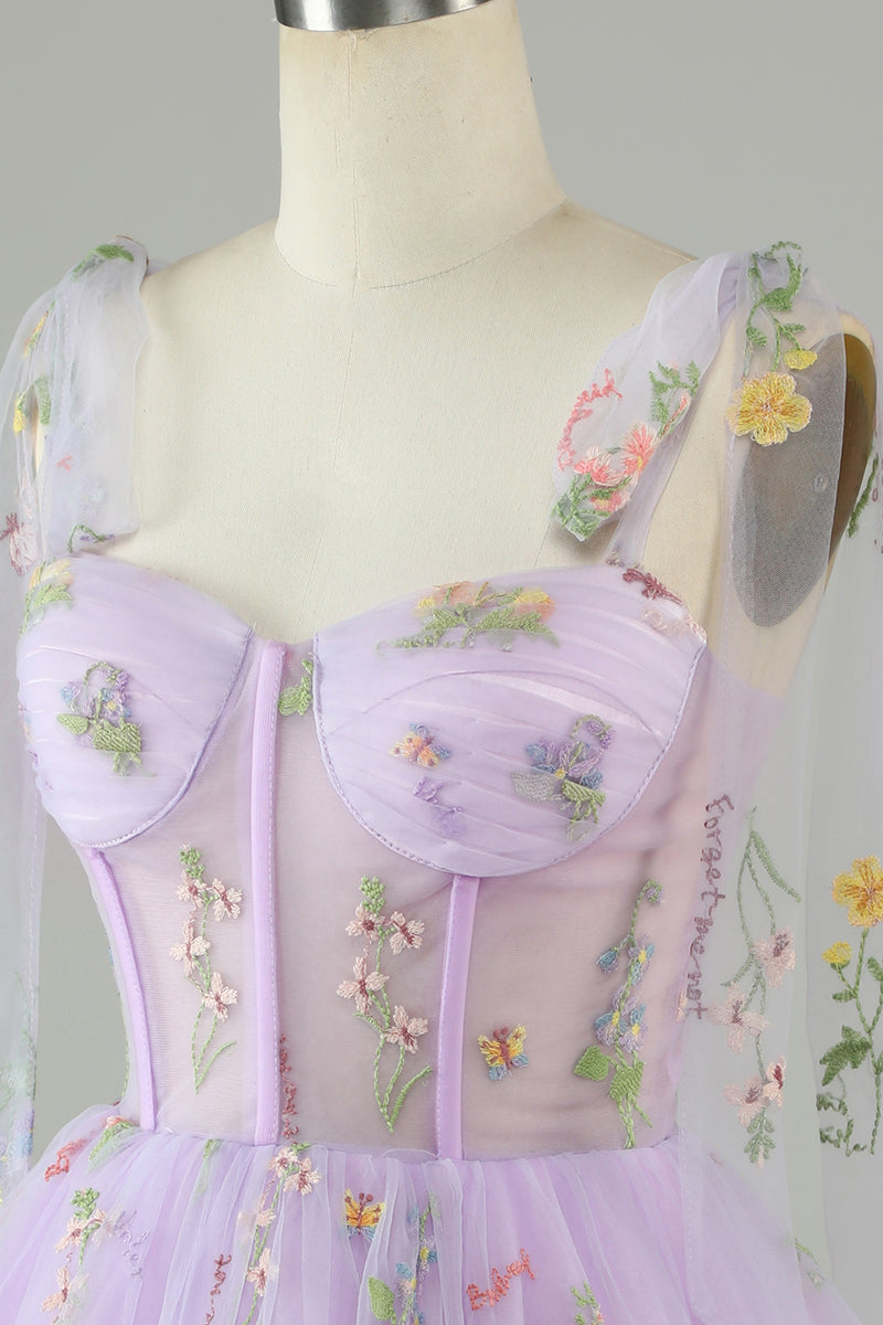 Laden Sie das Bild in den Galerie-Viewer, Lavendel Korsett Stickerei Kurze Heimkehr Kleider