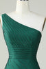 Laden Sie das Bild in den Galerie-Viewer, Mantel Ein-Schulter Grün Kurzes Abendkleid mit Perlen