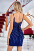 Laden Sie das Bild in den Galerie-Viewer, Perlenbesetztes Königsblaues Enges Heimkehrer-Kleid