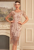Laden Sie das Bild in den Galerie-Viewer, Glitzerndes, rosafarbenes Flapper-Kleid mit Fransen aus den 1920er Jahren