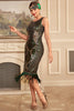 Laden Sie das Bild in den Galerie-Viewer, Dunkelgrünes Pailletten-Flapper-Kleid mit Fransen aus den 1920er Jahren
