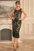 Laden Sie das Bild in den Galerie-Viewer, Dunkelgrünes Pailletten-Flapper-Kleid mit Fransen aus den 1920er Jahren