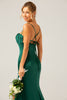 Laden Sie das Bild in den Galerie-Viewer, Dunkelgrünes Meerjungfrauen-Spaghettiträger-Satin-langes Brautjungfernkleid mit Plissee