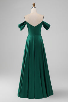 Dunkelgrünes langes Brautjungfernkleid aus Satin mit einer Linie