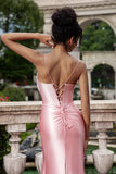 Blush Meerjungfrau Spaghettiträger Satin Langes Ballkleid mit Schlitz