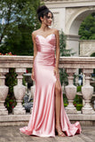 Blush Meerjungfrau Spaghettiträger Satin Langes Ballkleid mit Schlitz