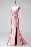 Blush Meerjungfrau Spaghettiträger Satin Ballkleid mit Schlitz