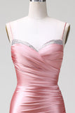 Blush Meerjungfrau Spaghettiträger Satin Ballkleid mit Schlitz