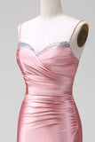 Blush Meerjungfrau Spaghettiträger Satin Ballkleid mit Schlitz