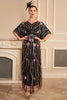 Laden Sie das Bild in den Galerie-Viewer, Glitzerndes schwarzes Blumen-Oversize-langes Kleid aus den 1920er Jahren mit Accessoires