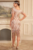 Laden Sie das Bild in den Galerie-Viewer, Sparkly Blush Fransen Kleid aus den 1920er Jahren mit Accessoires