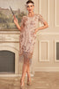 Laden Sie das Bild in den Galerie-Viewer, Sparkly Blush Fransen Kleid aus den 1920er Jahren mit Accessoires