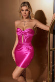 Stilvolles fuchsiafarbenes Bodycon Sweetheart Korsett Kurzes Homecoming-Kleid aus Satin