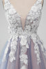 Laden Sie das Bild in den Galerie-Viewer, Elegantes graues rosa A-Linie V-Ausschnitt Blumen Kurzes Homecoming-Kleid mit Perle